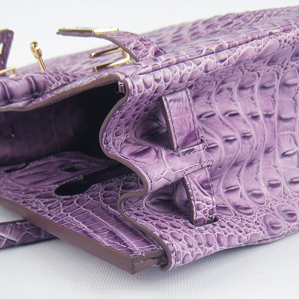 Replica Hermes Birkin 30CM Crocodile Head Veins Bag Purple 6088 On Sale